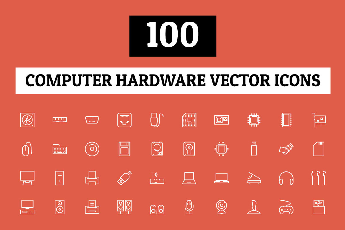 100 Computer Hardware Vector Icons