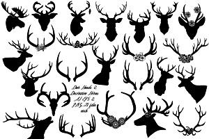 Deer & Deco Antlers AI EPS PNG