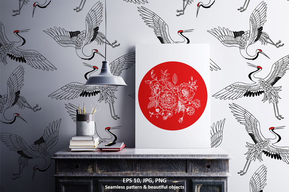Japanese Cranes. Asian collection., a Pattern Graphic by Anastasia (Photo 2 of 11)