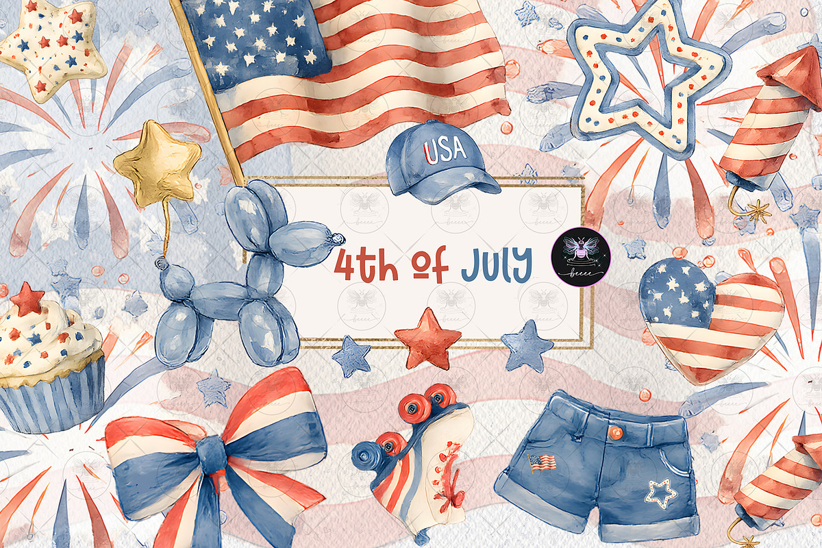4th of July Watercolor Clipart, an Education Illustration by BigCakeBee (Photo 1 of 4)