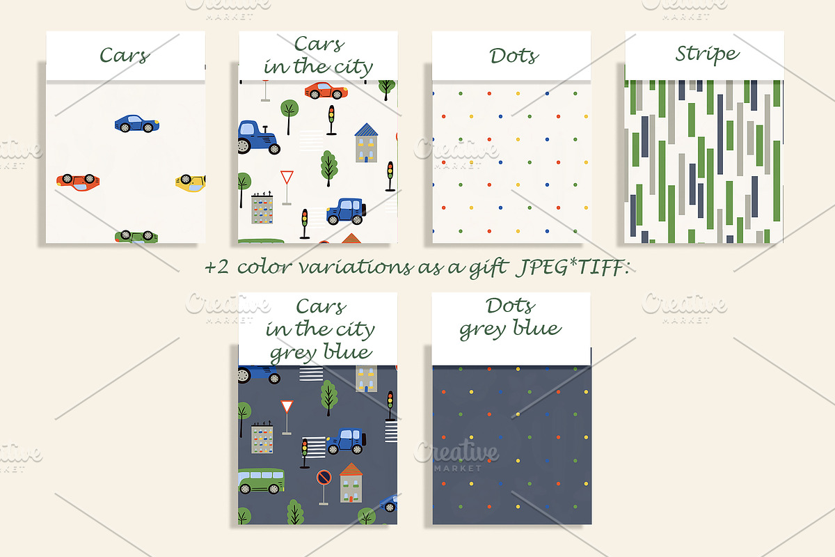 Kids Cars, Dots Seamless Pattern Set, a Pattern Graphic by Oksana Dovhopol Art (Photo 8 of 15)