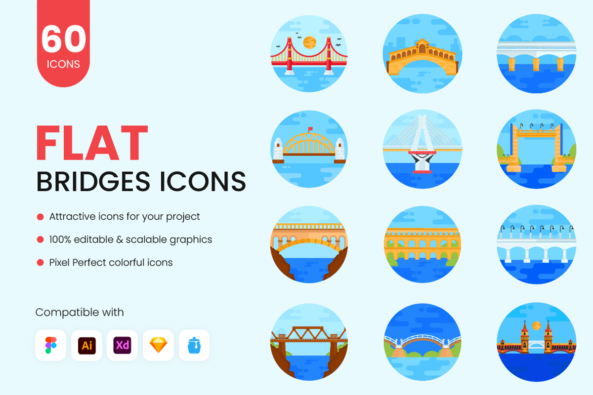 Flat Bridge Icons, a Duotone Icon by Brickclay (Photo 1 of 8)