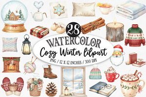 Cozy Winter Watercolor Clipart, an Illustration by Designking