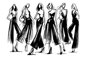 Abstract fashion models sketch