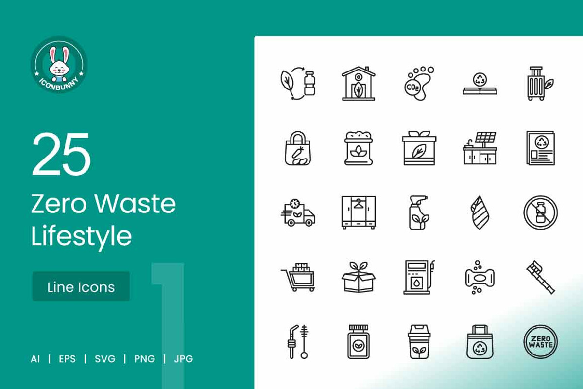 25 Zero Waste Lifestyle Icons, an Outline Icon by IconBunny (Photo 1 of 2)