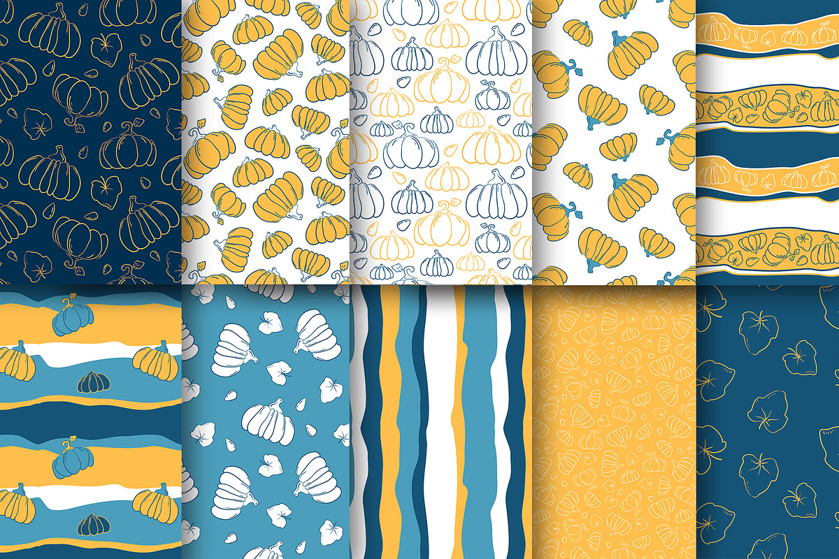 Orange Pumpkin Seamless Patterns, a Pattern Graphic by RabbitAndPencil (Photo 2 of 4)