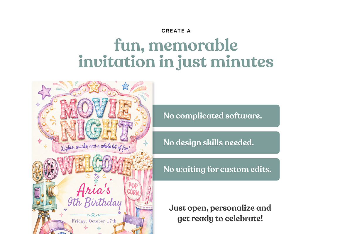 Movie Night Birthday Invitation, an Invitation Template by heynomi (Photo 14 of 19)