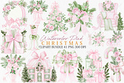 Watercolor Pink Christmas Clipart, a Seasonal Illustration by Canvas Craft (Thumbnail 1 of 10)