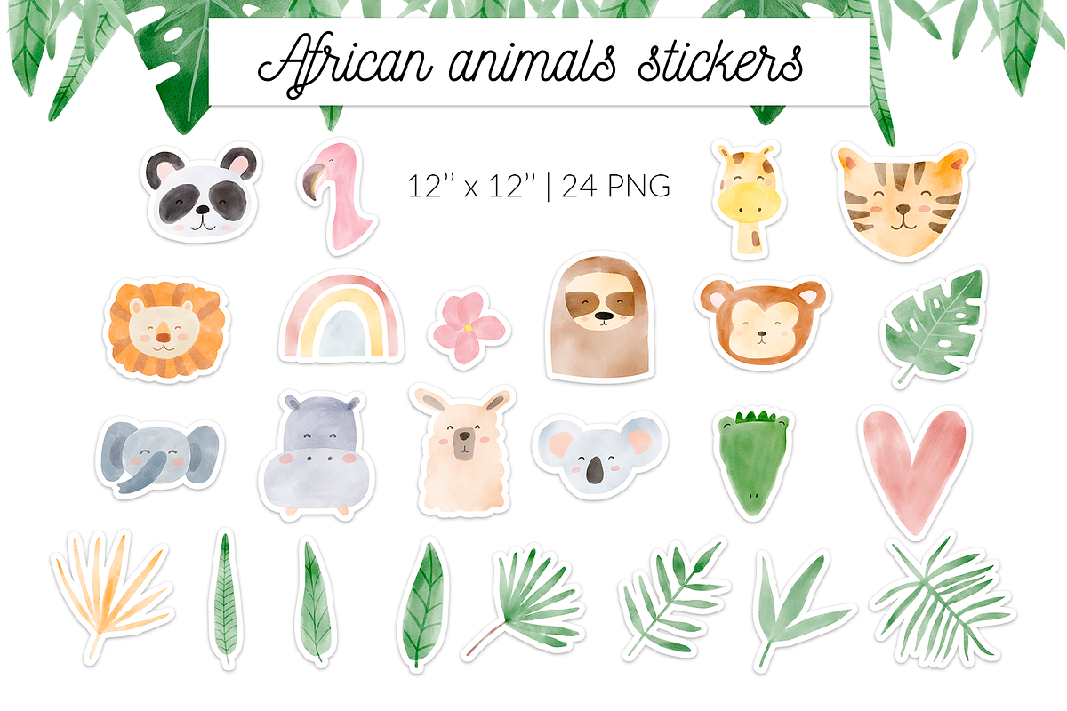Watercolor african animal faces, an Animal Illustration by Let's Art (Photo 18 of 18)