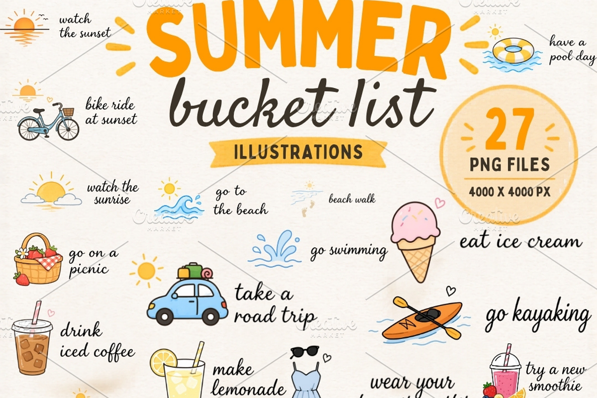 Summer Bucket List PNG Bundle | 27, an Emoji Icon by Tanya Kart (Photo 1 of 4)