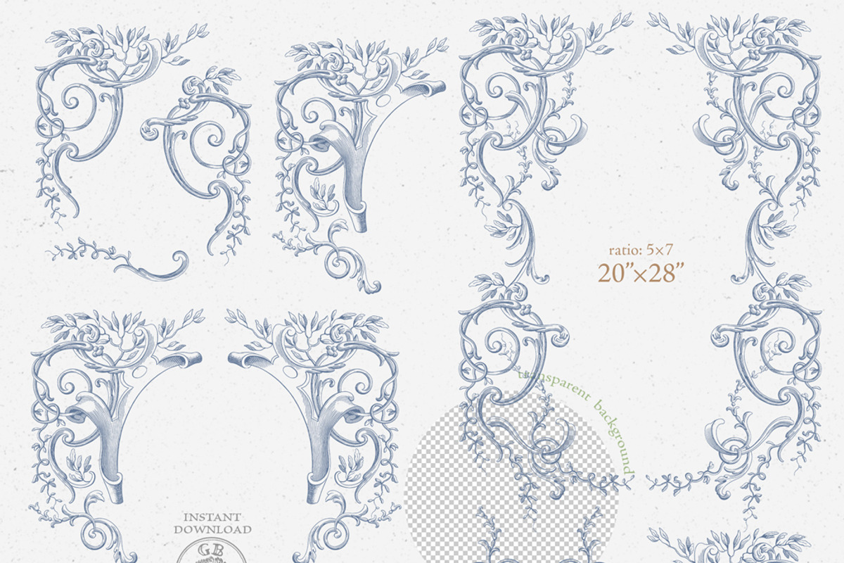 Baroque frames wedding clip art blue, a Decorative Illustration by GrafikBoutique (Photo 4 of 11)