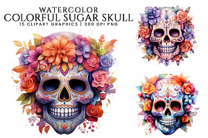 Watercolor Sugar Skull Clipart