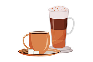 Coffee Drinks Cartoon Illustration