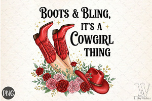 Boots and Bling It's a Cowgirl Thing, an Illustration by Libby Wishes