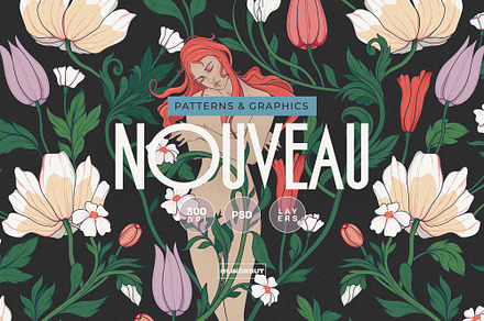 Botanical Nouveau Floral Pattern, a Pattern Graphic by likorbut