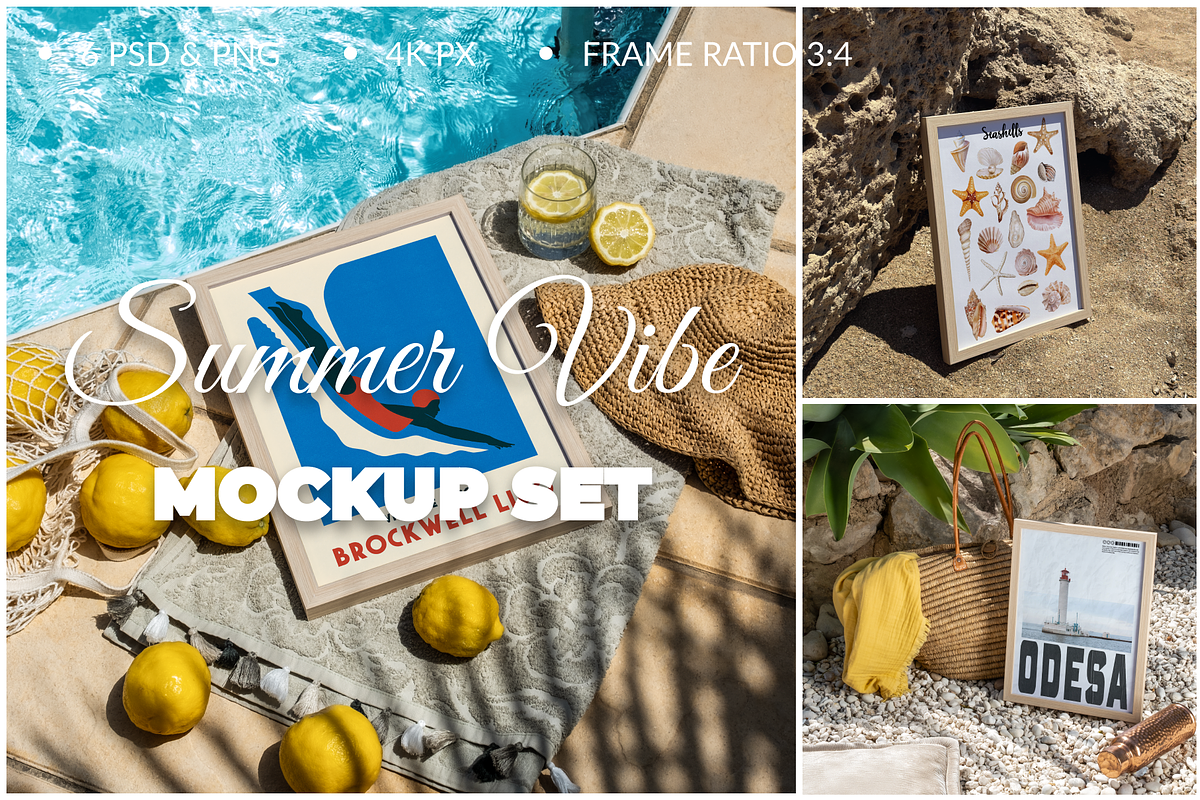Set of 6 PSD Summer Poster mockups, a Product Mockup by SigaSigaMockup (Photo 1 of 4)