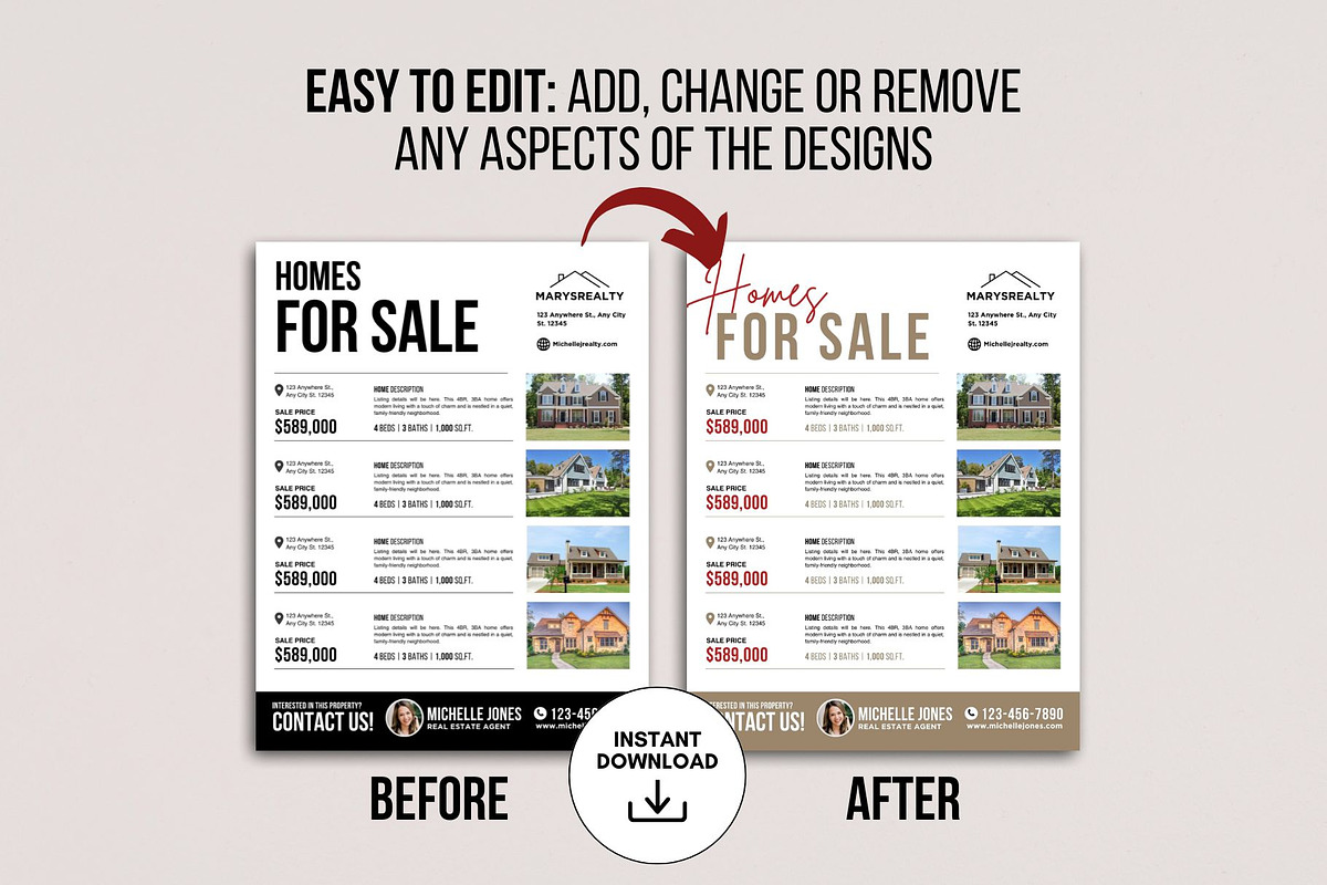 Real Estate Multiple Listing Flyers, a Flyer Template by CreativeVinesStore (Photo 6 of 7)
