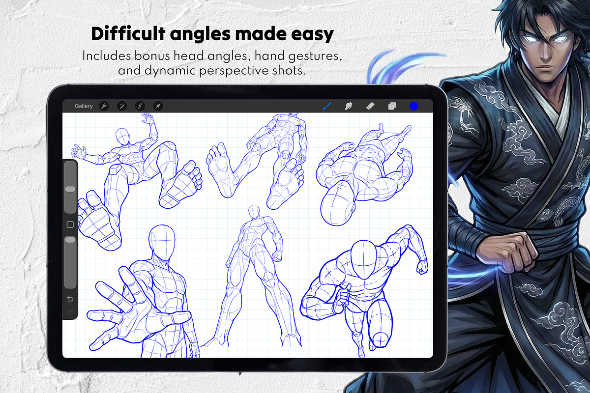 220 Male Anime Poses Procreate Stamp, a Brush Add-On by Selentaori Studio (Photo 8 of 11)