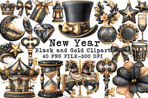 Black and Gold New Year Clipart, an Illustration by Libby Wishes