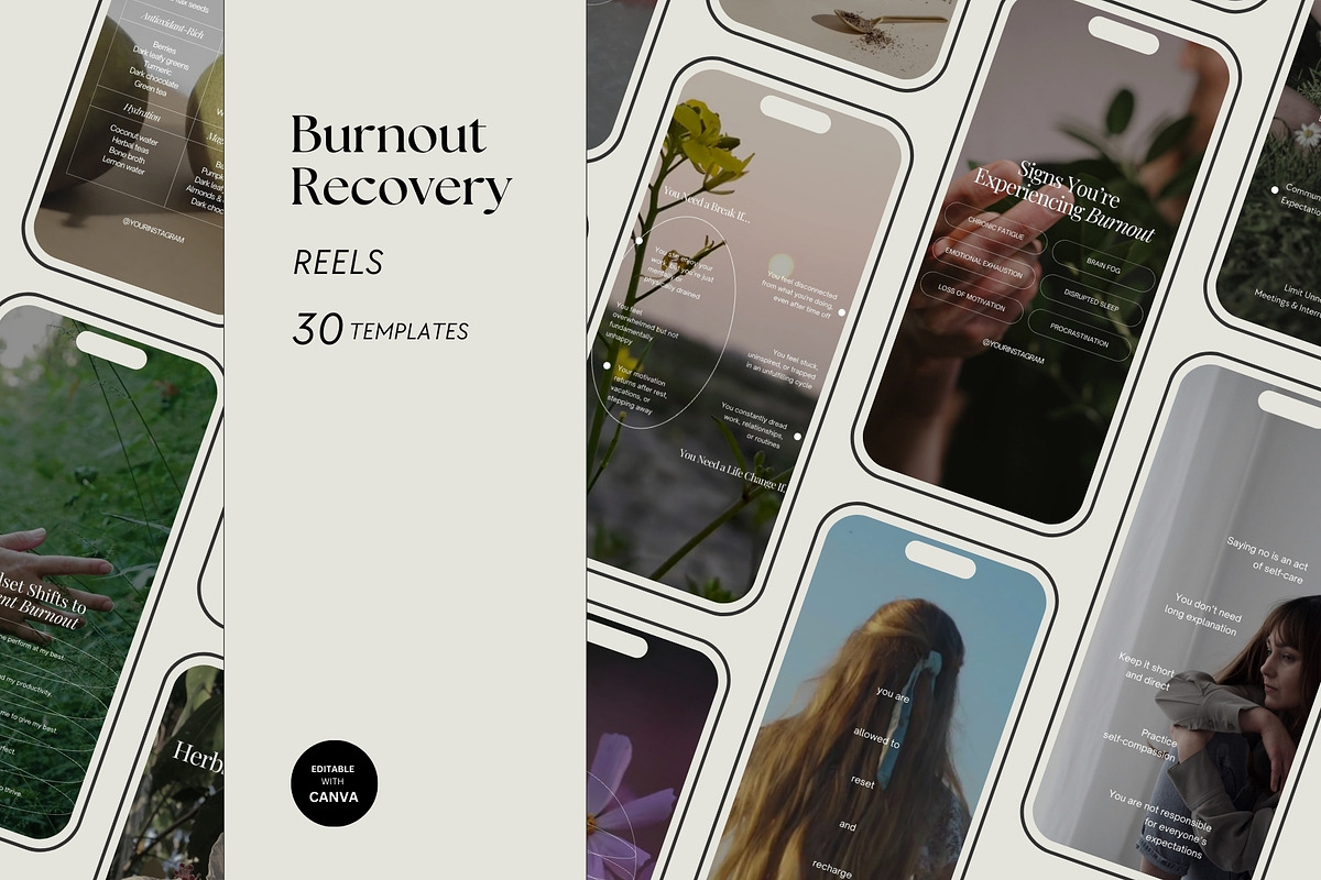 Burnout Recovery Instagram Templates, a Social Media Template by Terraa Studio Design (Photo 1 of 7)