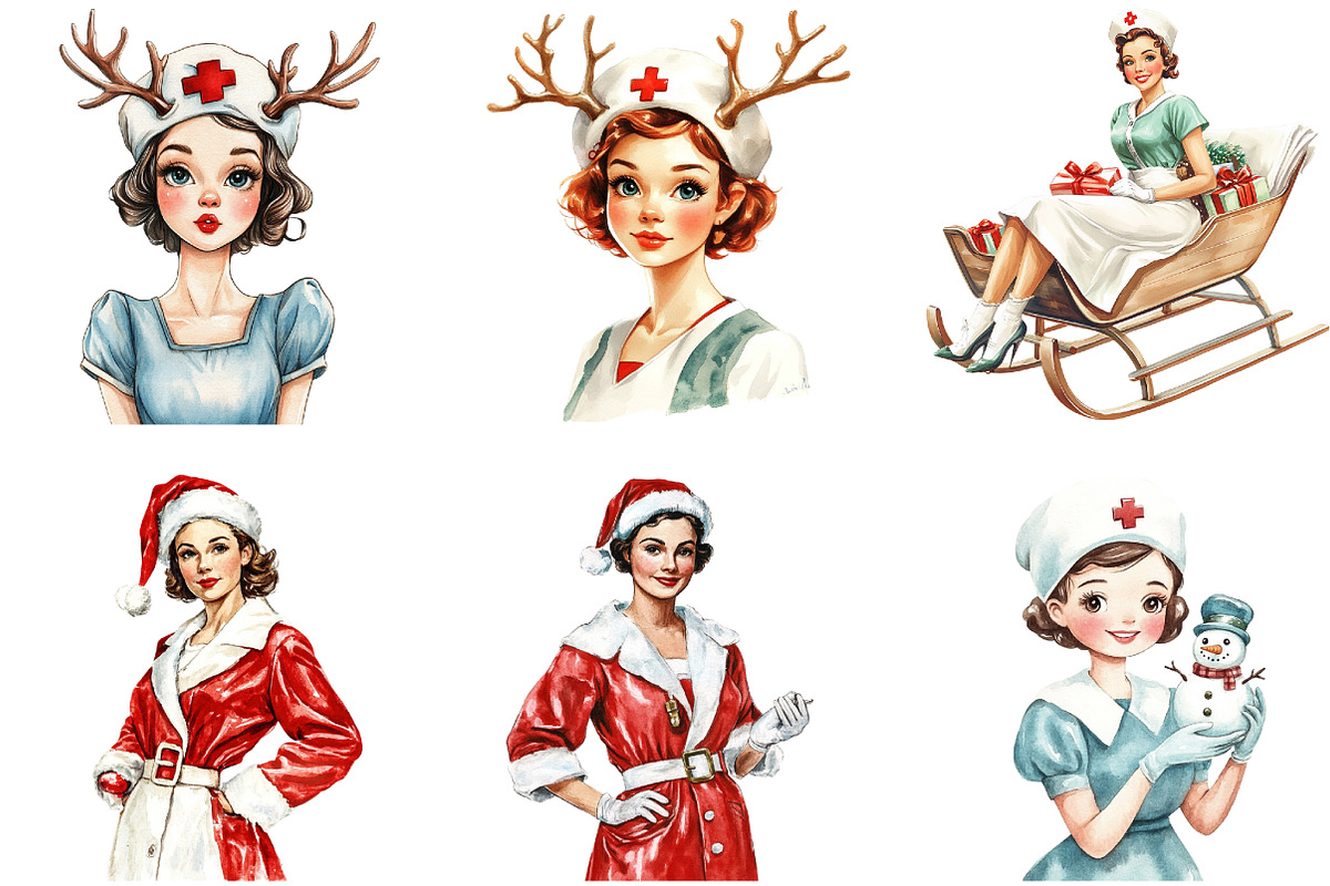 Vintage Pin Up Christmas Nurse, an Illustration by DreamArtGraphic (Photo 2 of 4)