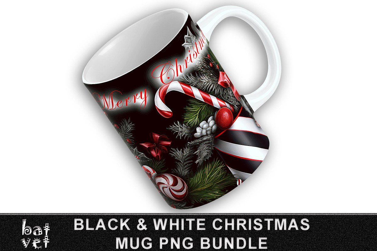 Black and White Christmas Mug Bundle, an Object Graphic by BatVetDesigns (Photo 4 of 4)