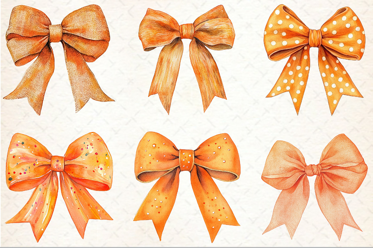 Watercolor Orange Bows Clipart, an Illustration by Rose Art (Photo 4 of 4)