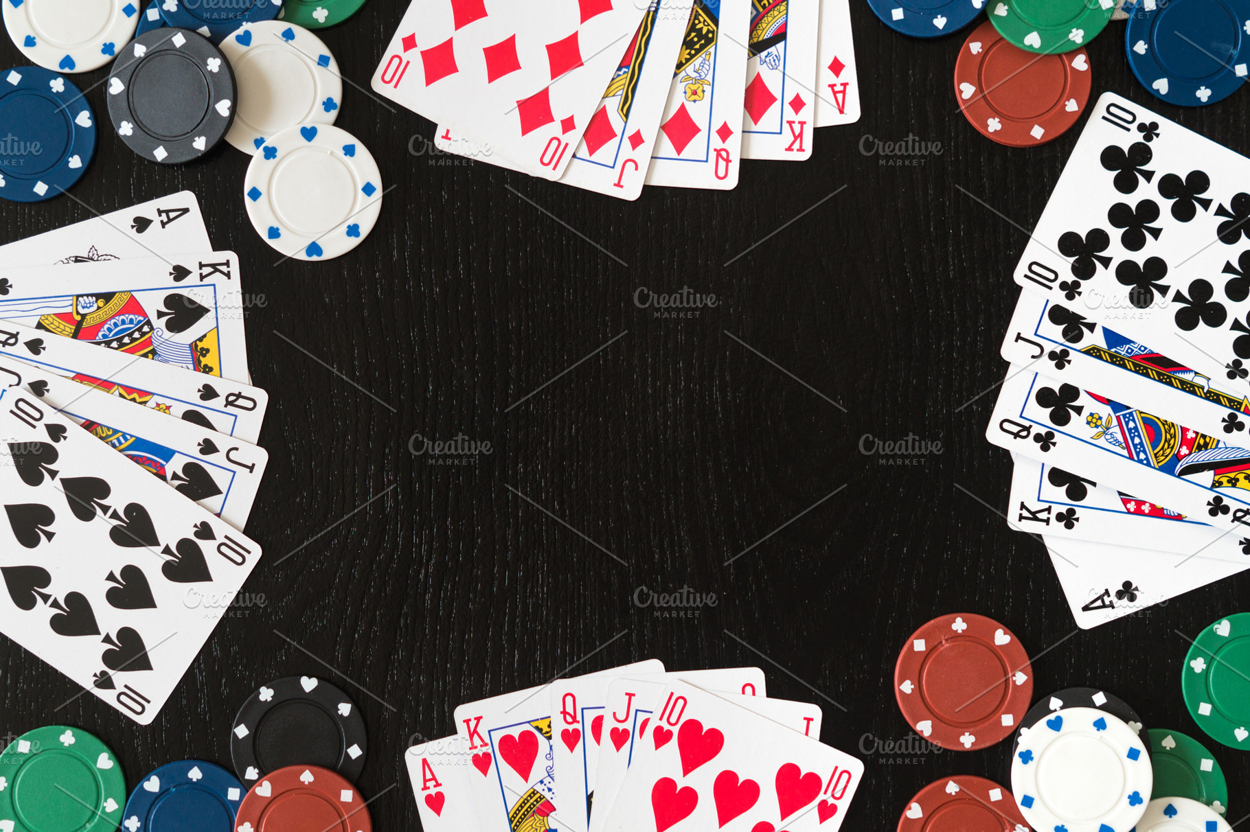 Poker chips and cards. Wooden table., a Background Photo by bluevan