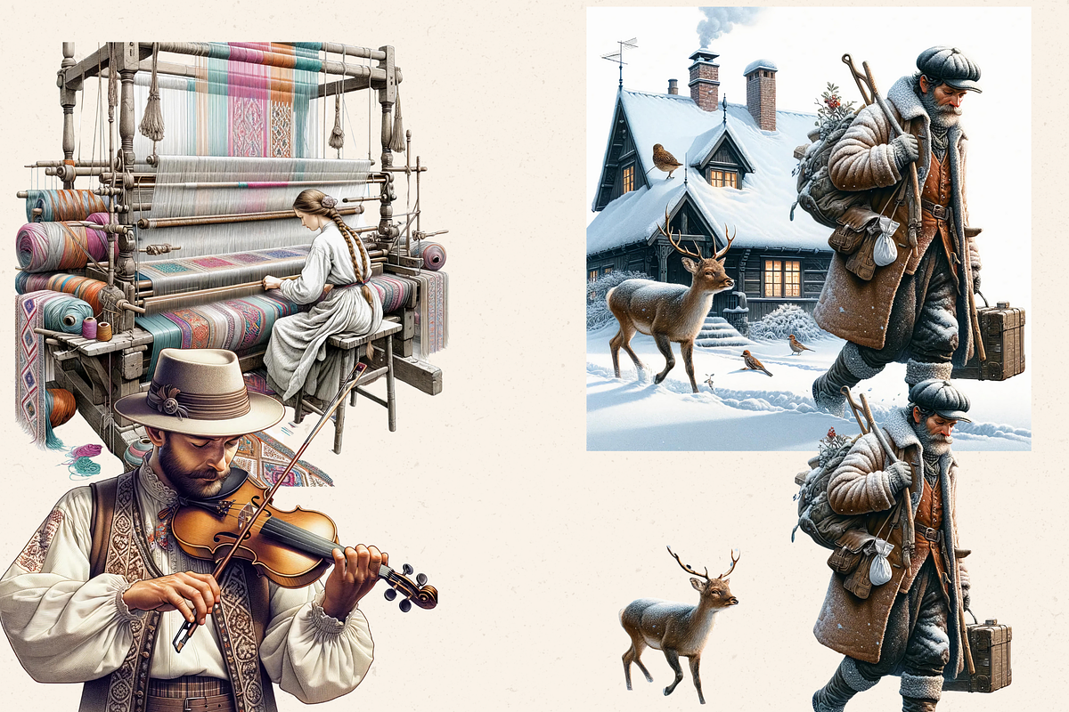 CZECH VINTAGE WINTER VILLAGE CLIPART, a Person Illustration by Daring Digies (Photo 4 of 8)