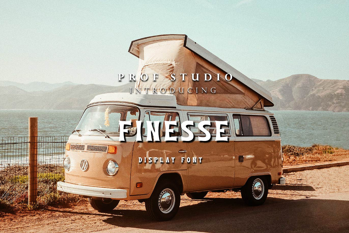 Finesse - Retro Display Font, a Sans Serif Font by PROF STUDIO (Photo 1 of 3)