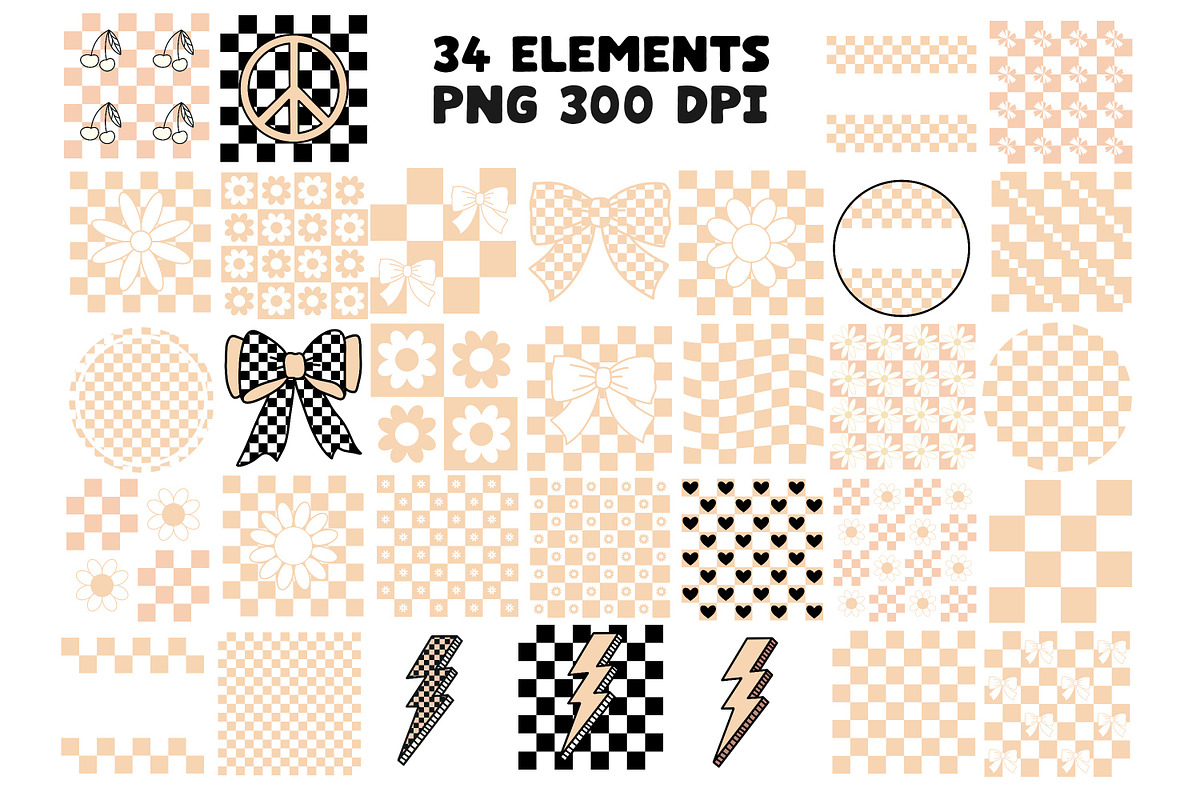 Checkered Taupe Retro Clipart Set, an Object Graphic by Brush Lab (Photo 5 of 7)
