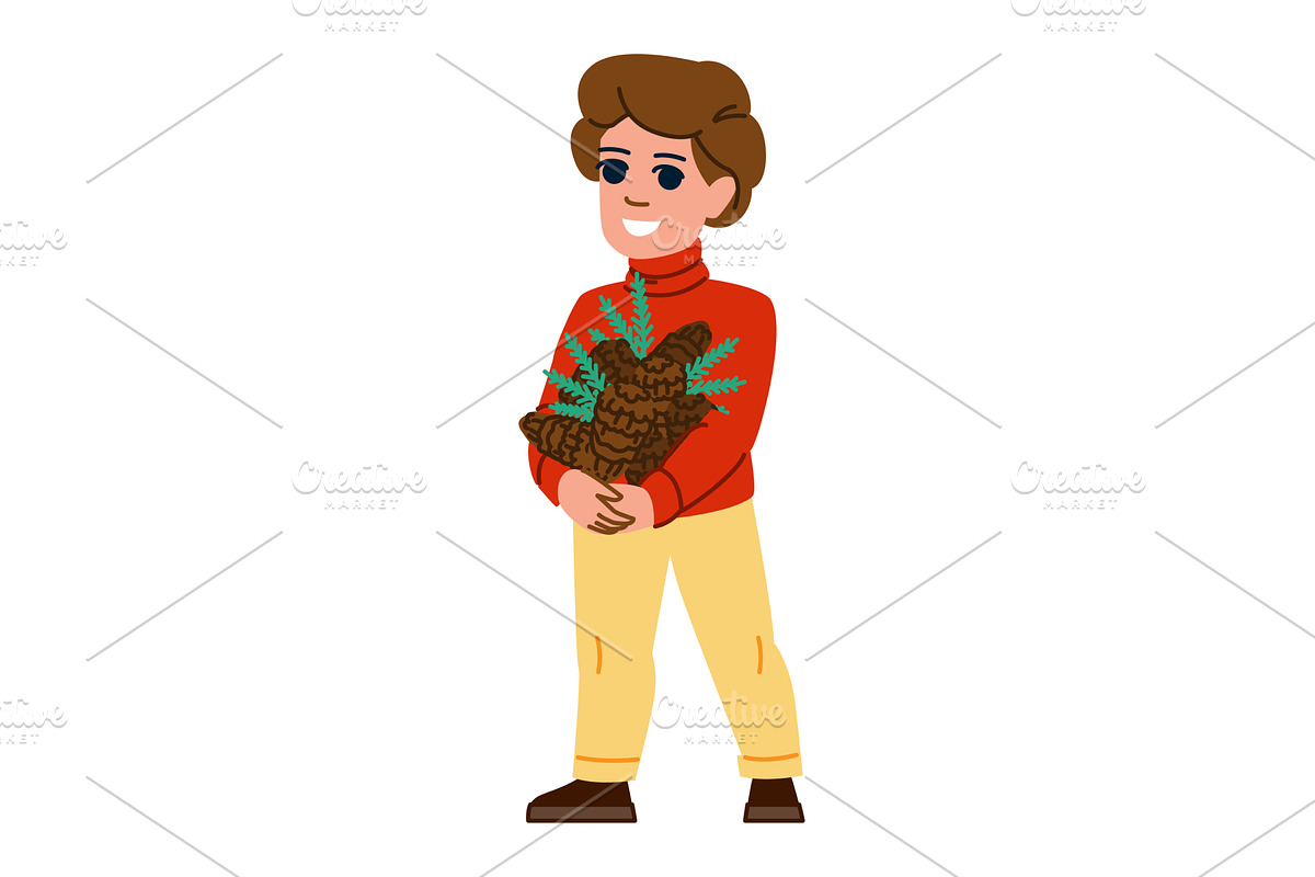 Smiling child holding pine cones and, an Object Illustration by pikepicture