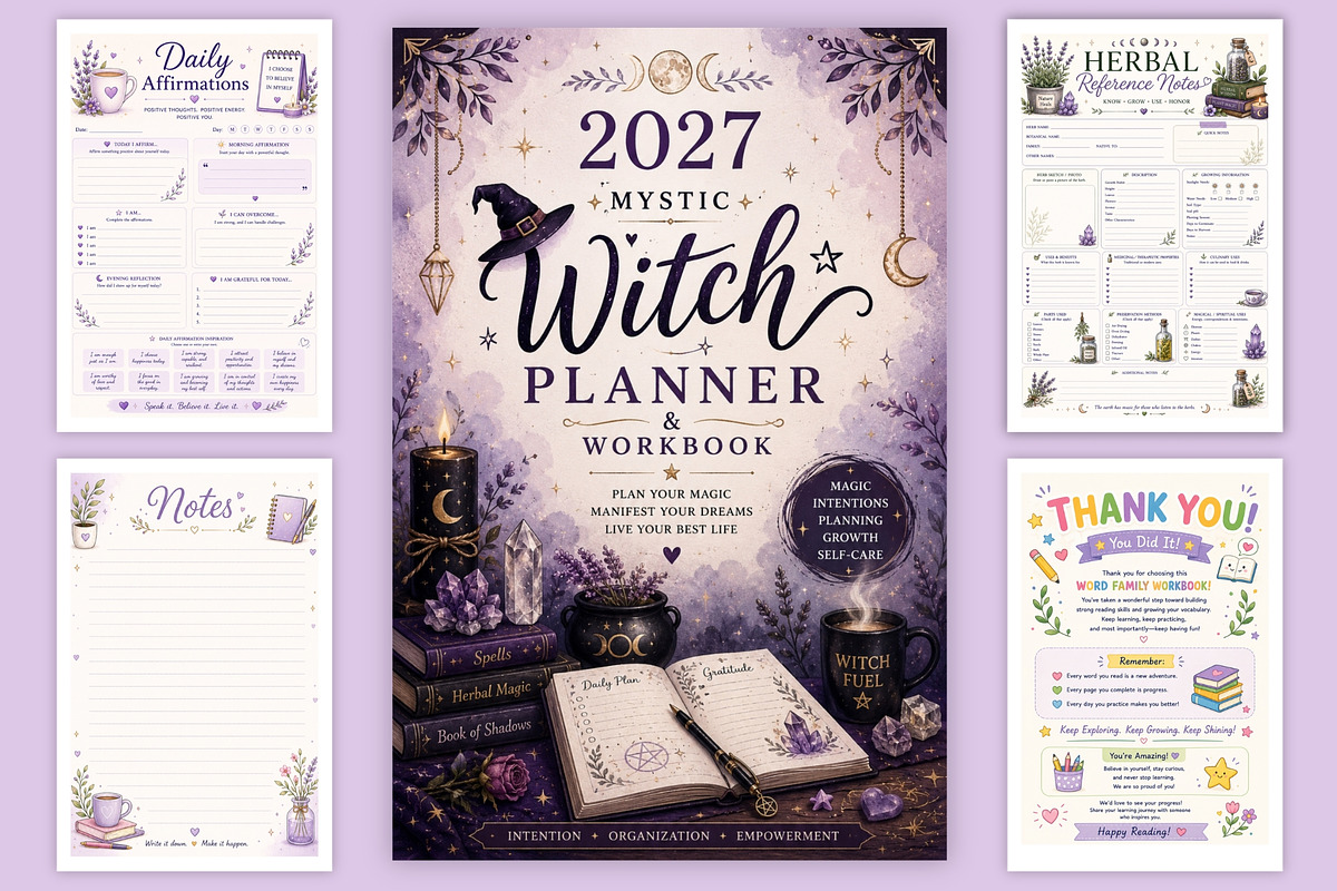 2027 Mystic Witch Planner & Workbook, a Stationery Template by Designmela01 (Photo 6 of 6)