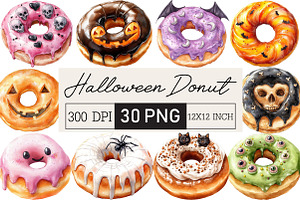 Donut Clipart Halloween Donut PNG, an Illustration by Black Bird Studio