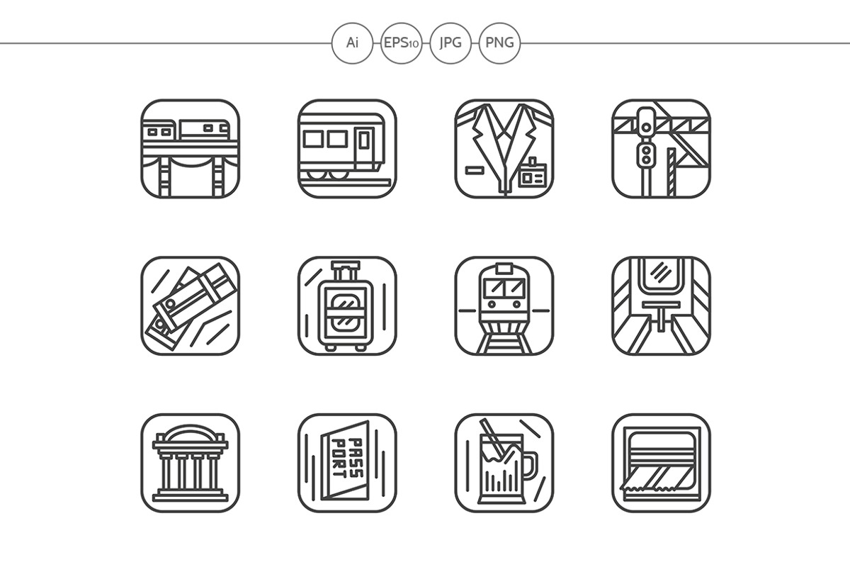 Railway black line icons set, an Outline Icon by YershovOleksandr