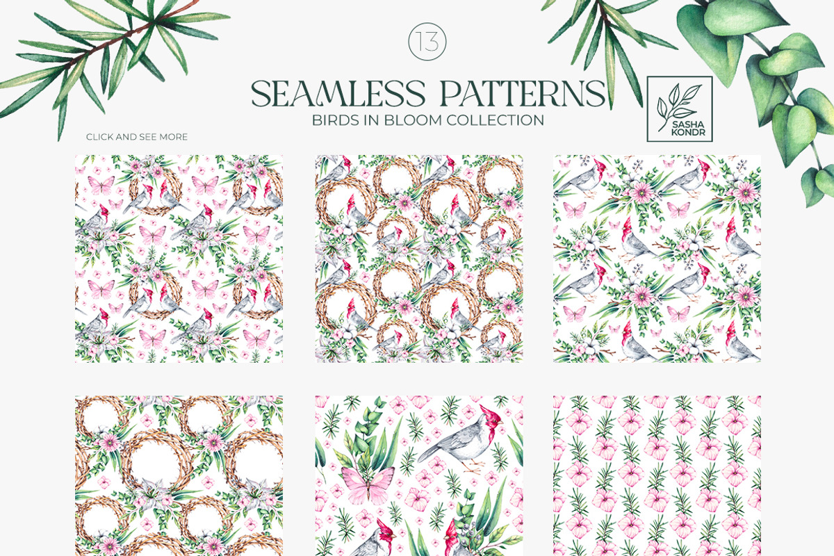 Birds in Bloom Watercolor Floral set, an Animal Illustration by SashaKondr (Photo 12 of 17)