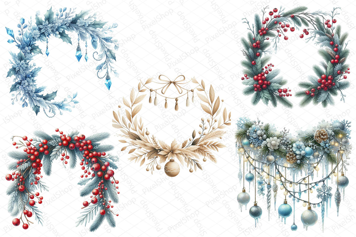 Christmas Garlands Sublimation Clipa, an Illustration by DreamPrint404 (Photo 4 of 4)