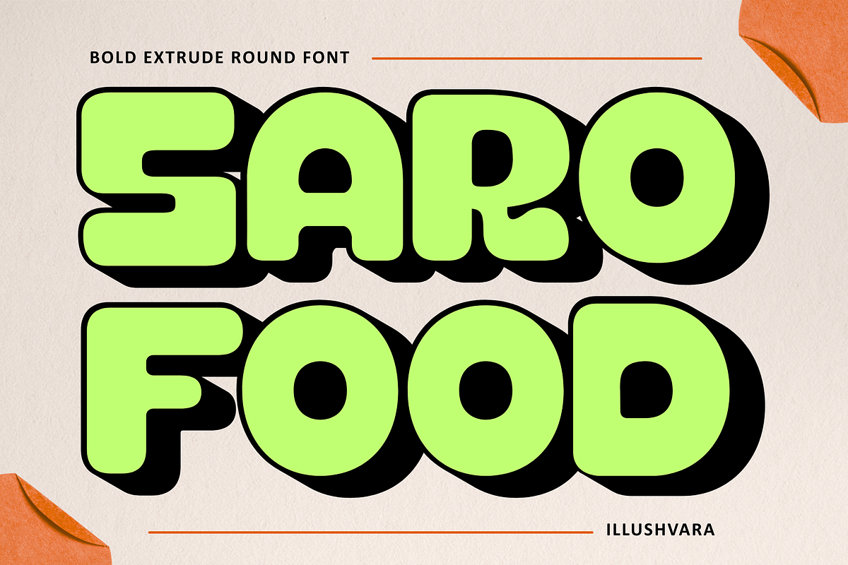 Saro Food - Bold Extrude Logo Font, a Sans Serif Font by Illushvara Design (Photo 1 of 12)