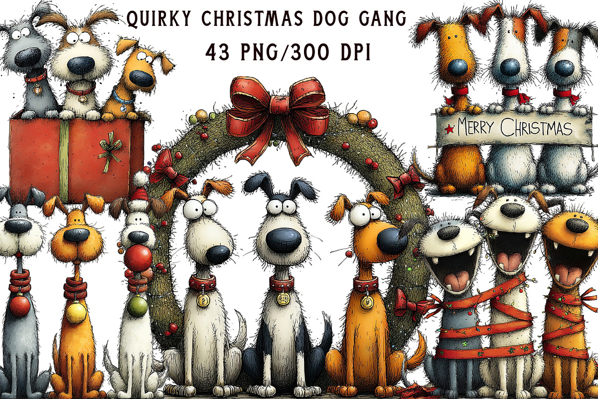 Quirky Christmas Dog Gang Clipart, an Illustration by Libby Wishes (Photo 1 of 7)