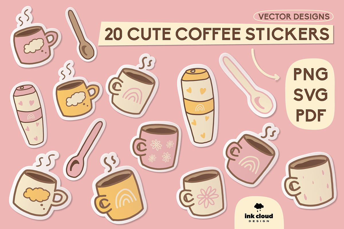 Coffee Shop Tea Cups Mugs Stickers, a Food Illustration by InkCloudDesign (Photo 1 of 4)