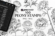 100 Peony Png Svg Procreate Brushes, a Brush Add-On by LaurenceVArtiste (Thumbnail 1 of 9)