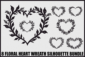 8 Heart Silhouette Floral Frames, an Illustration by hafijul
