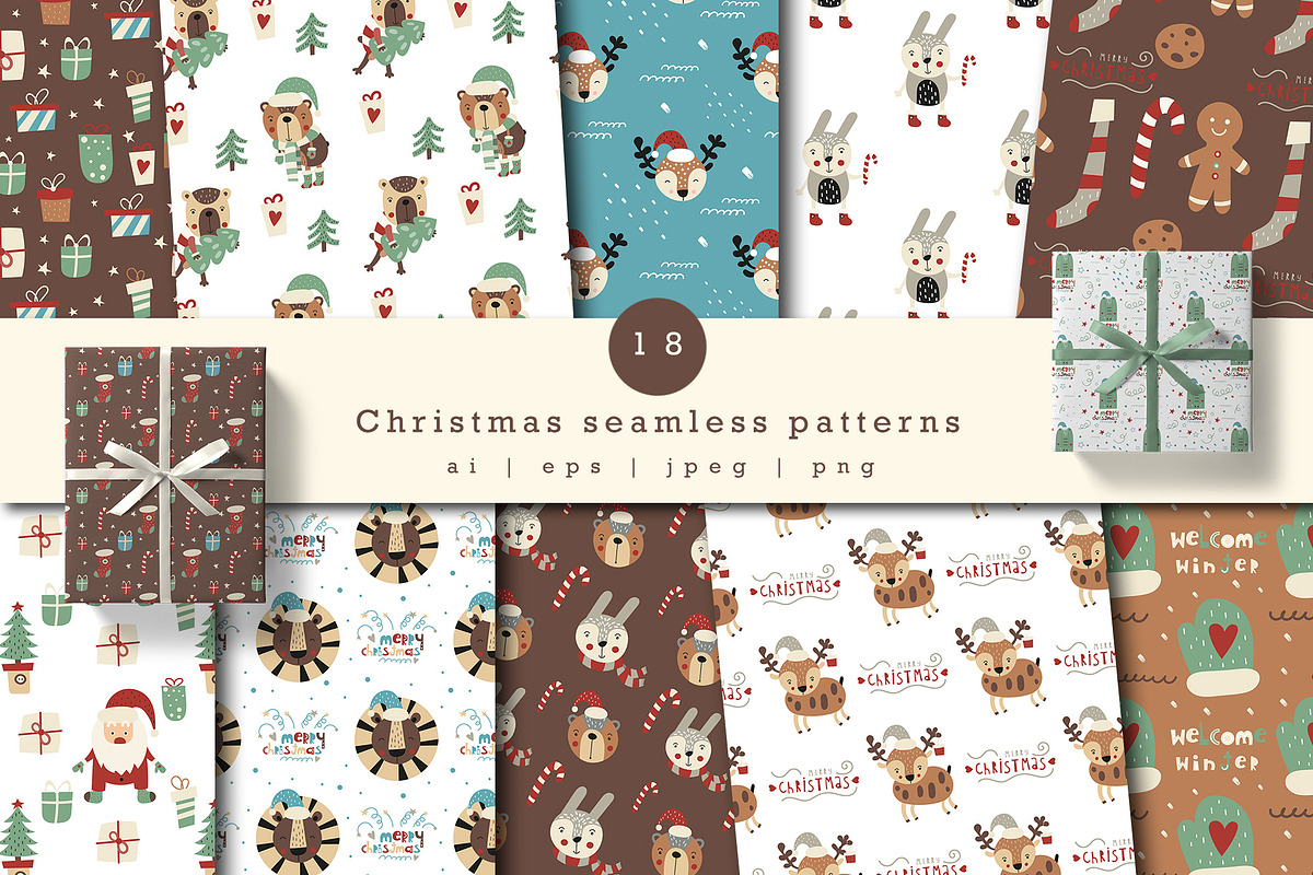 Christmas seamless pattern set, a Pattern Graphic by Nursery Art (Photo 1 of 4)