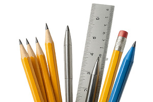School supplies in pencil holder wit, an Illustration by Dvoevnore photos