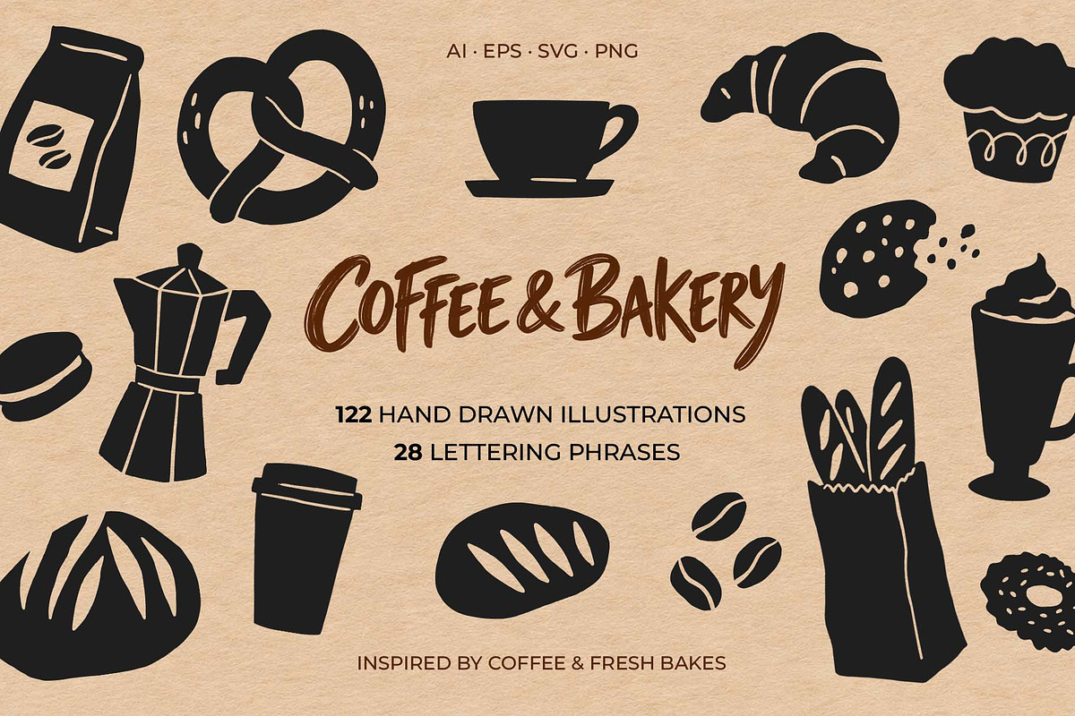 Coffee & Bakery Hand Drawn Clipart, a Food Illustration by Irina Ostapenko (Photo 1 of 10)
