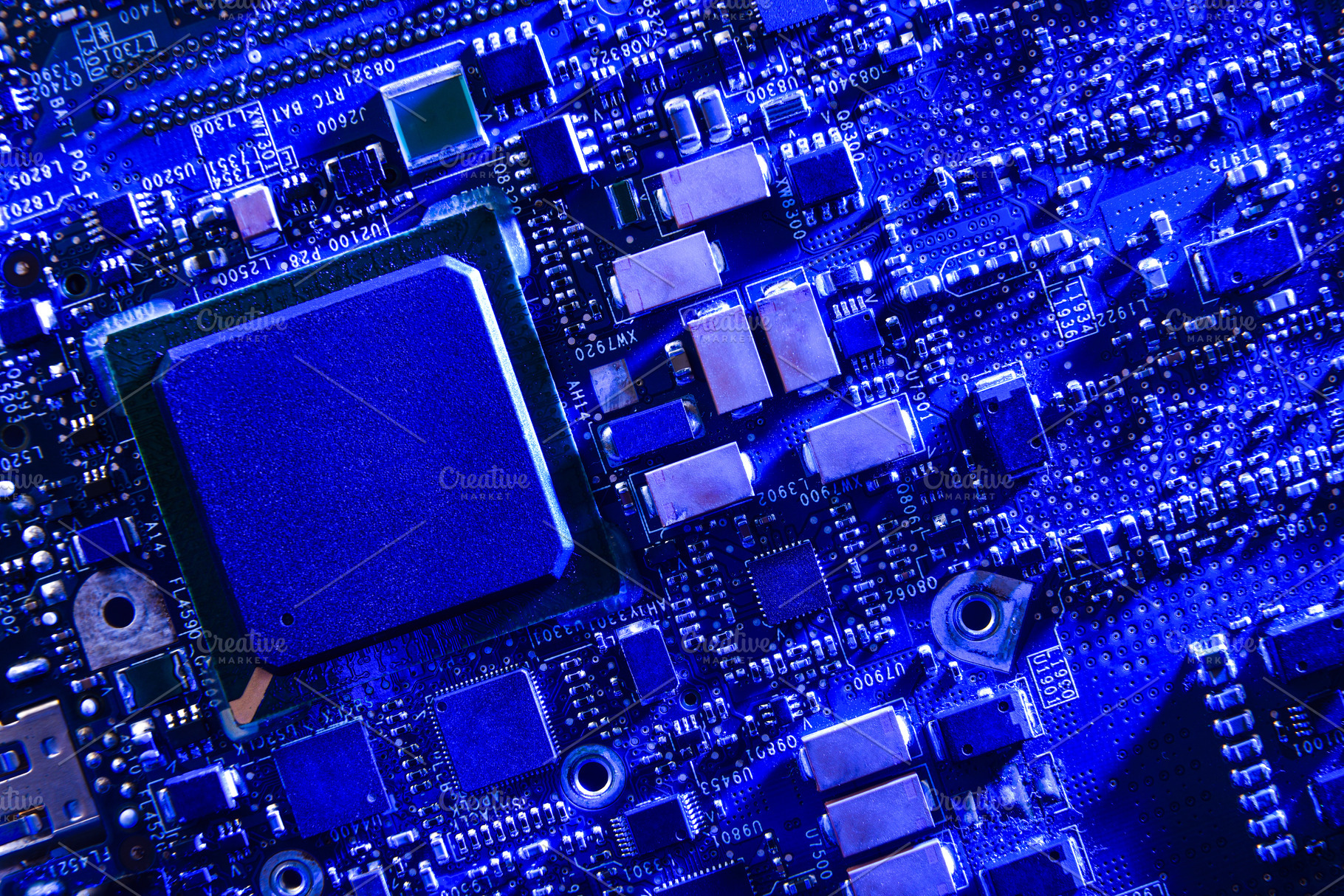 Blue Microchip on Circuit Board Close-Up, a Technology Photo by Davizro's Market