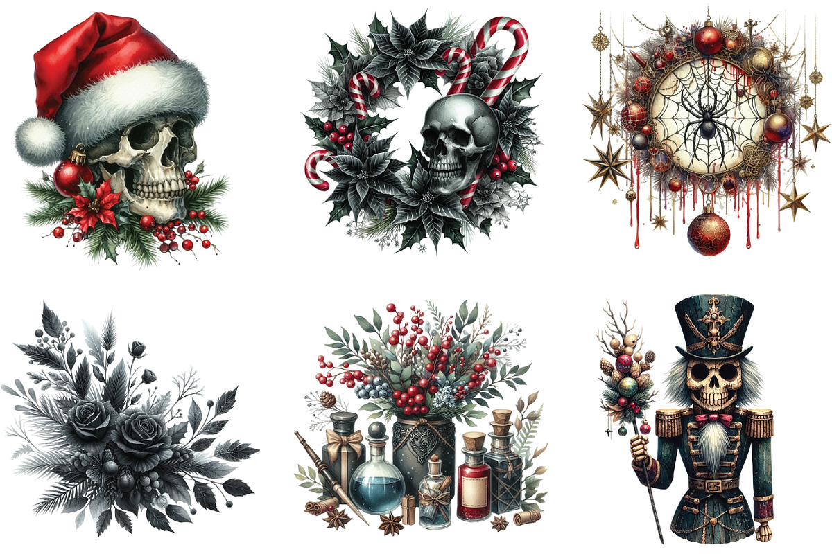 Gothic Christmas Watercolor Clipart, an Illustration by CraftArtStudio (Photo 3 of 6)