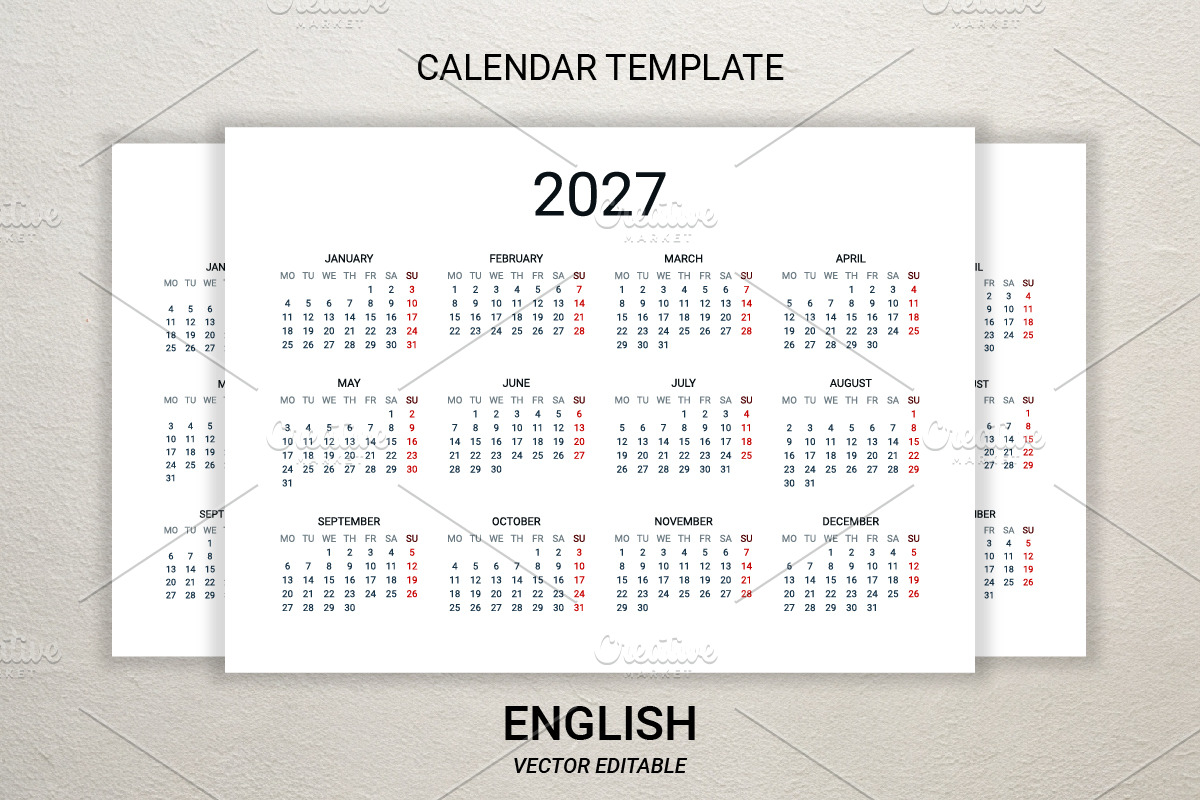 2027 calendar template in English, a Stationery Template by Ederella (Photo 1 of 2)