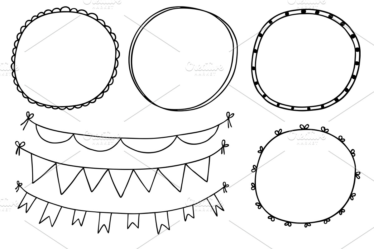 Hand-Drawn Vector frames and bunting, a Decorative Illustration by aivos (Photo 4 of 4)
