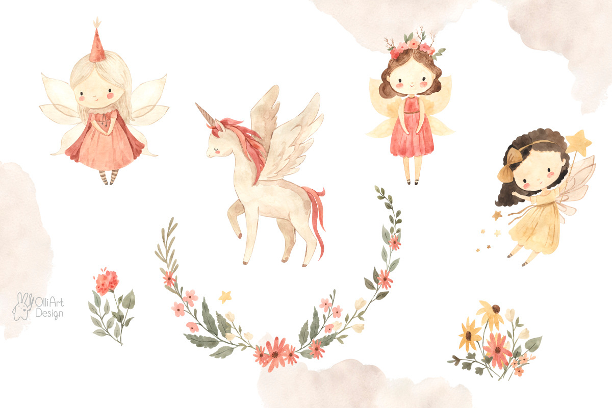 LITTLE FAIRIES Watercolor collection, an Animal Illustration by OlliArtDesign (Photo 5 of 11)